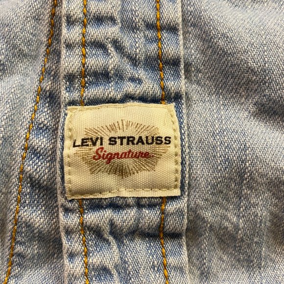 Levi Strauss Signature Premium Shirt Denim Cotton XL Light Wash Pearl Snap - Picture 2 of 8
